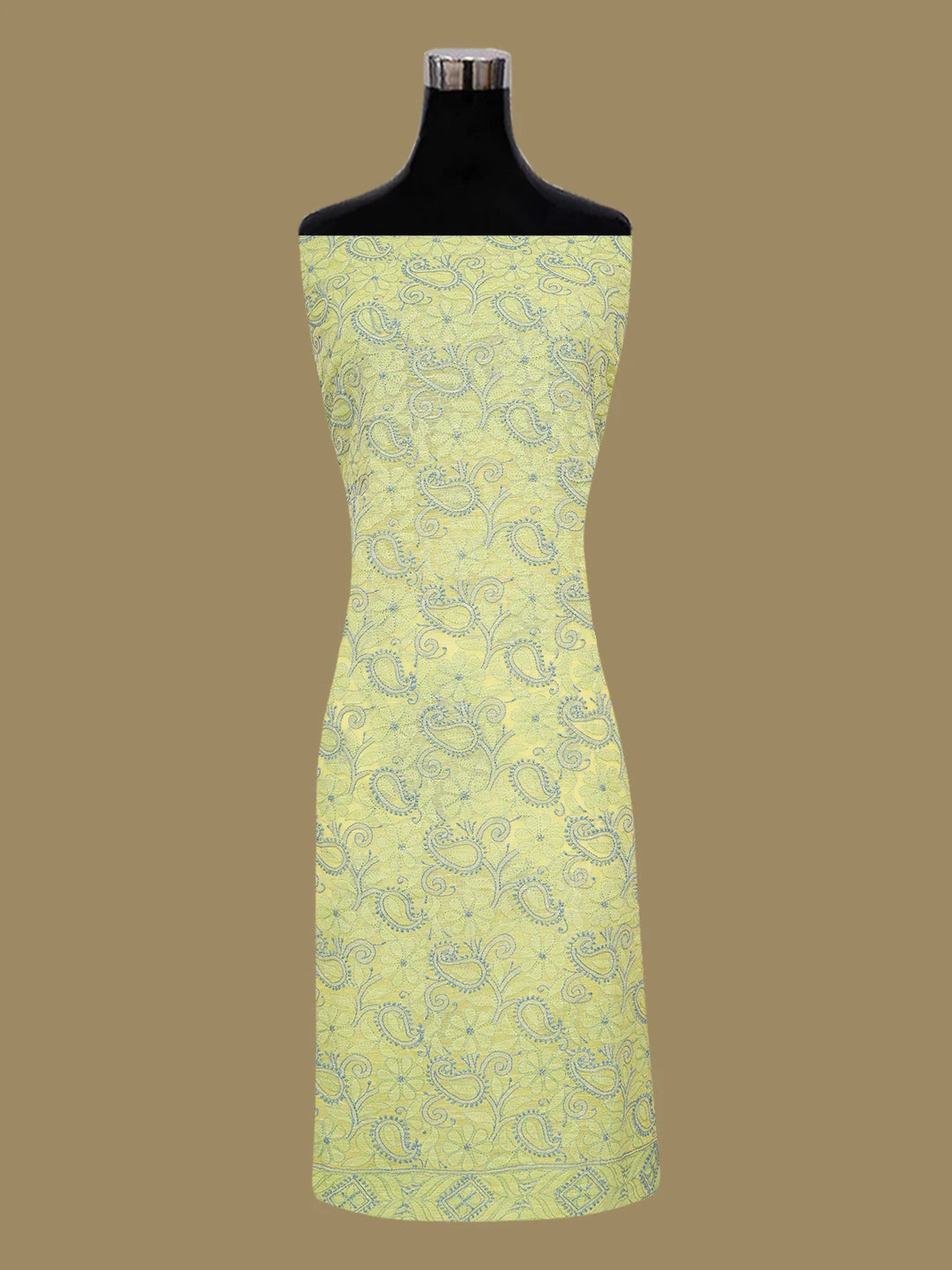 Ada Hand Embroidered Arylide Yellow Chanderi Lucknowi Chikankari Unstitched Kurta Dupatta Set 01A647039