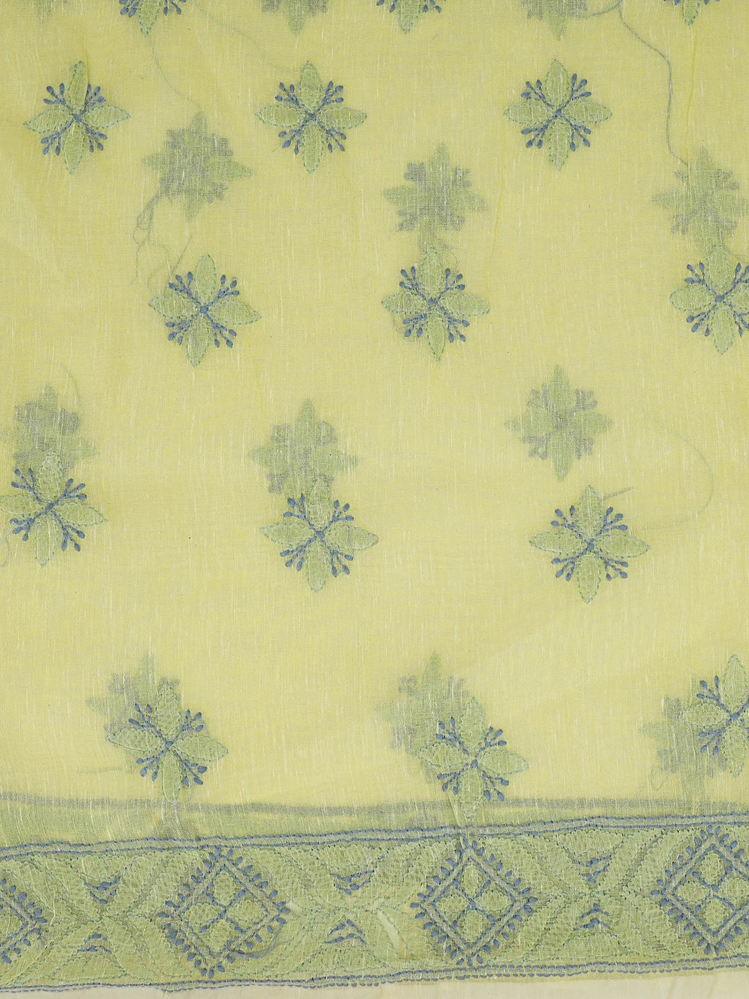Ada Hand Embroidered Arylide Yellow Chanderi Lucknowi Chikankari Unstitched Kurta Dupatta Set 01A647039