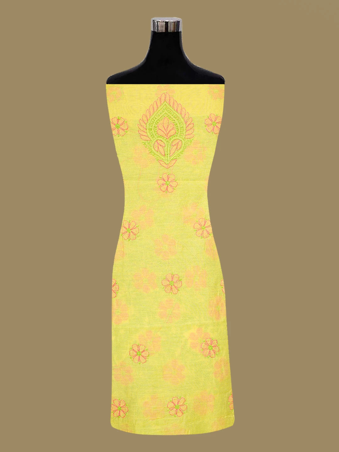 Ada Hand Embroidered Citrine Yellow Chanderi Lucknowi Chikankari Unstitched Kurta Dupatta Set 01A647033