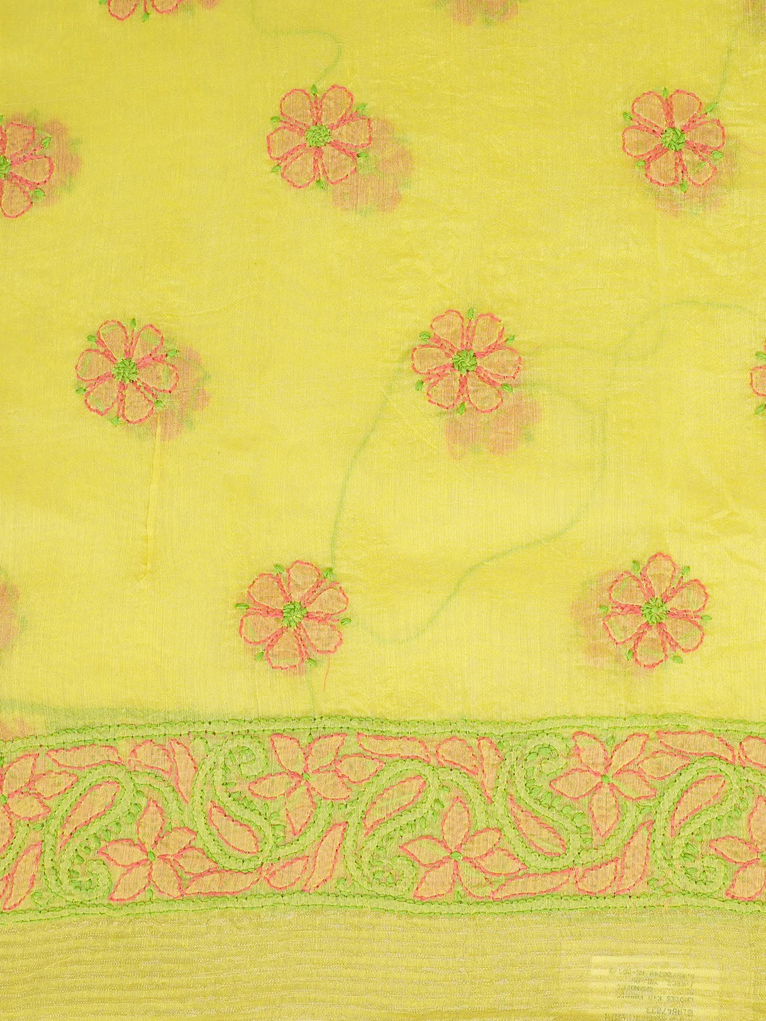 Ada Hand Embroidered Citrine Yellow Chanderi Lucknowi Chikankari Unstitched Kurta Dupatta Set 01A647033