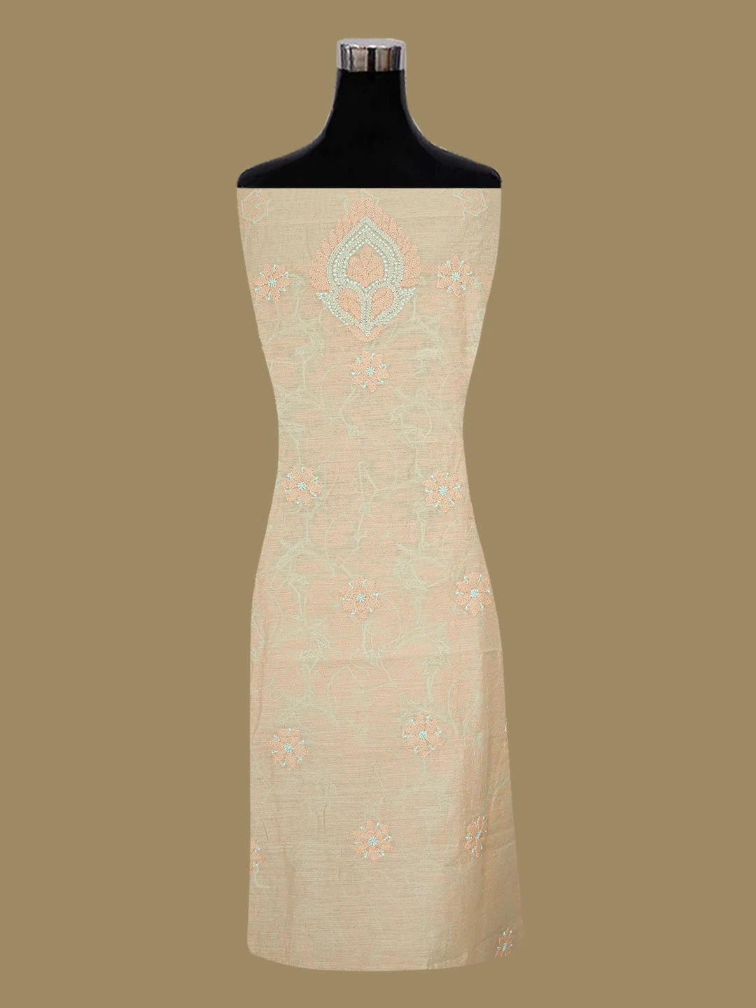 Ada Hand Embroidered Fawn Chanderi Lucknowi Chikankari Unstitched Kurta Dupatta Set 01A647204