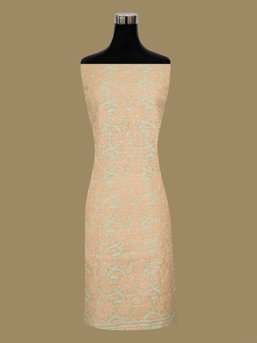 Ada Hand Embroidered Fawn Chanderi Lucknowi Chikankari Unstitched Kurta Dupatta Set 01A647204