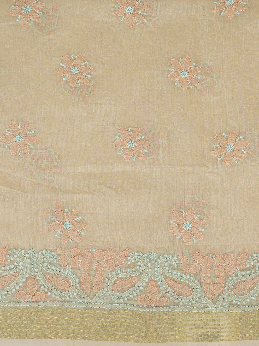 Ada Hand Embroidered Fawn Chanderi Lucknowi Chikankari Unstitched Kurta Dupatta Set 01A647204