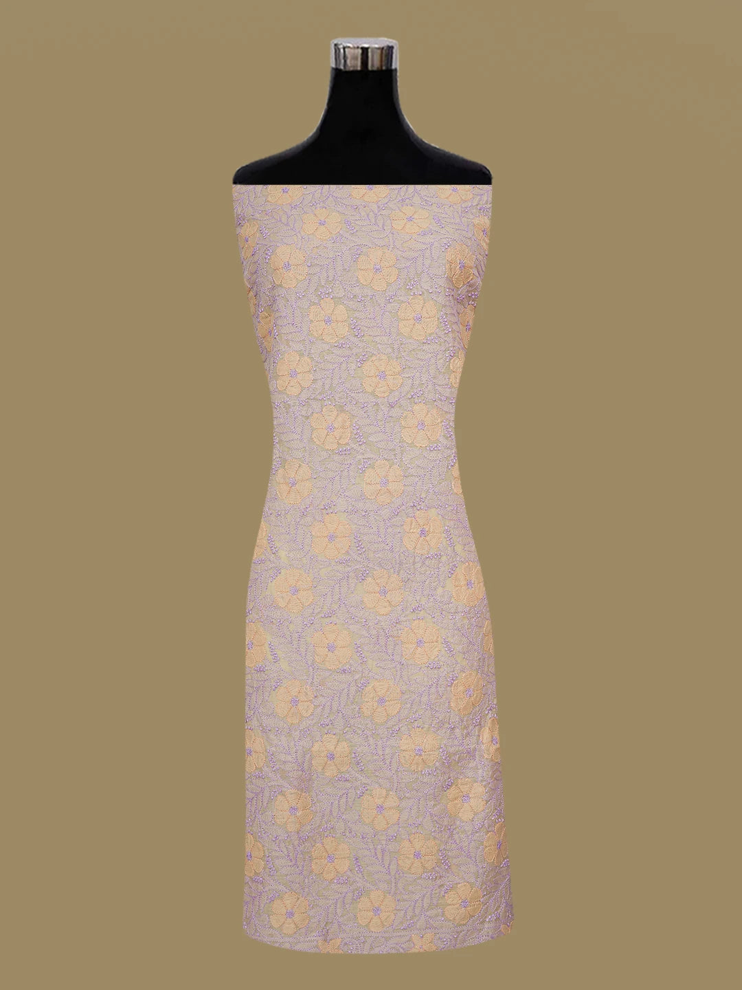 Ada Hand Embroidered Fawn Chanderi Lucknowi Chikankari Unstitched Kurta Dupatta Set 01A647203