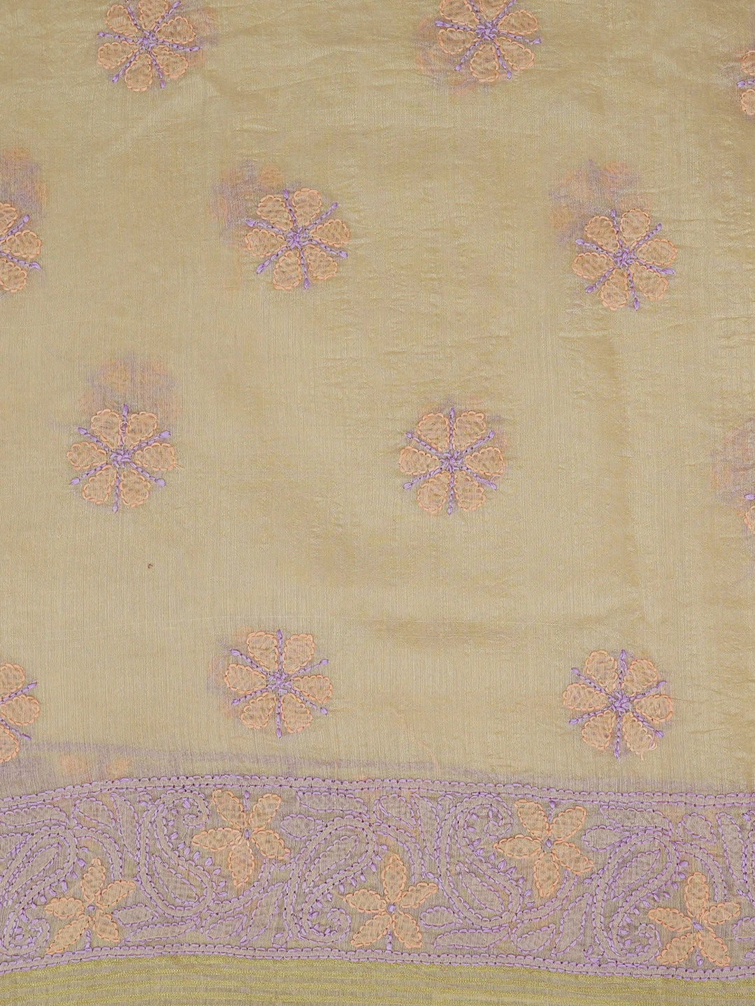 Ada Hand Embroidered Fawn Chanderi Lucknowi Chikankari Unstitched Kurta Dupatta Set 01A647203