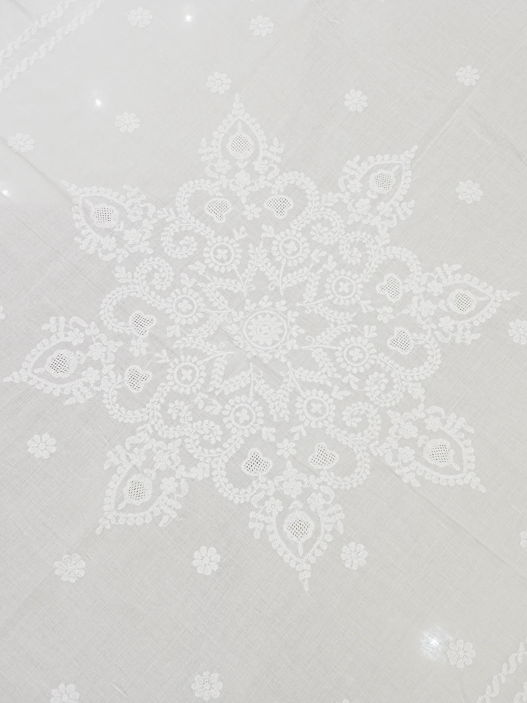 Ada Hand Embroidered White Cotton Lucknowi Chikankari Linen Table Cover A231041