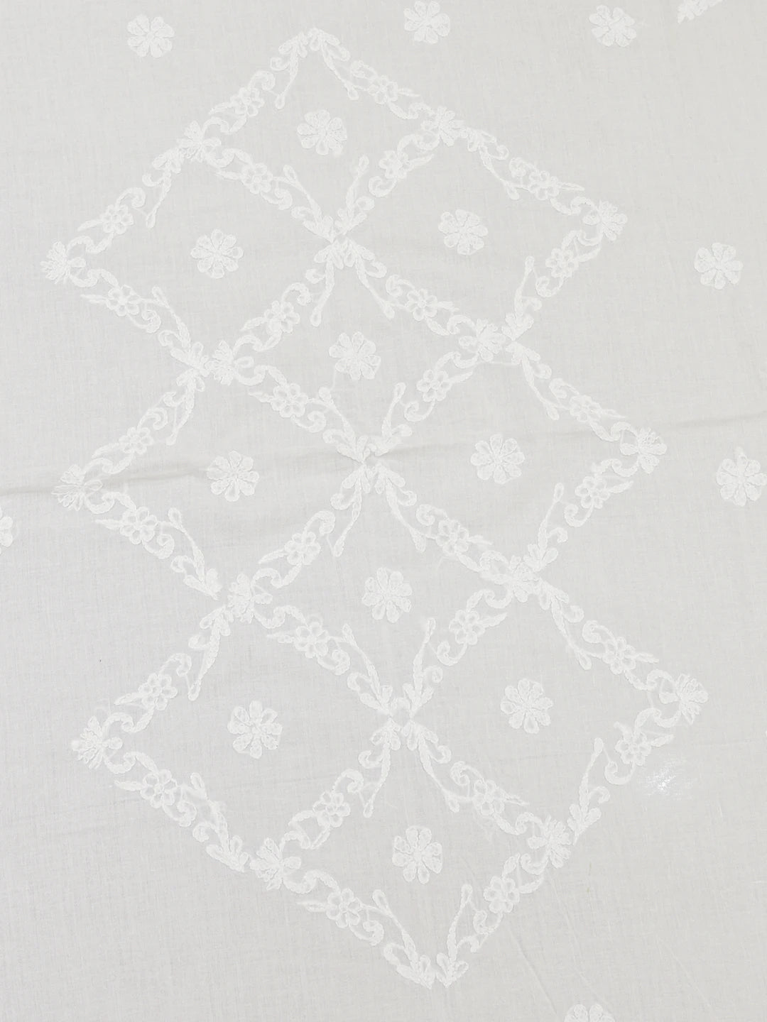 Ada Hand Embroidered White Cotton Lucknowi Chikankari Linen Table Cover 01A272580