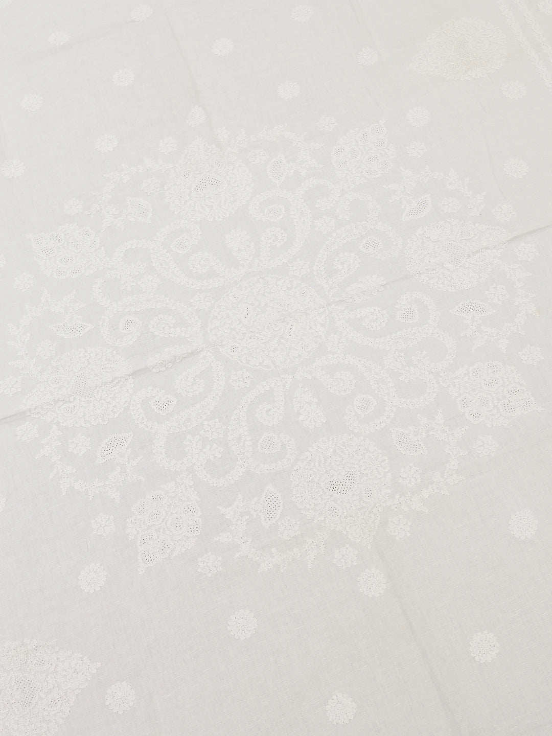 Ada Hand Embroidered White Cotton Lucknowi Chikankari Linen Table Cover A296142