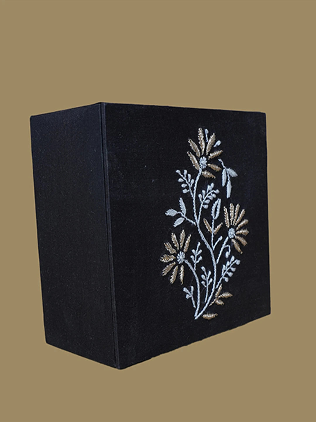 Ada Hand Embroidered Black Silk Lucknowi Chikankari Utility Box With Zari Work 01A634136