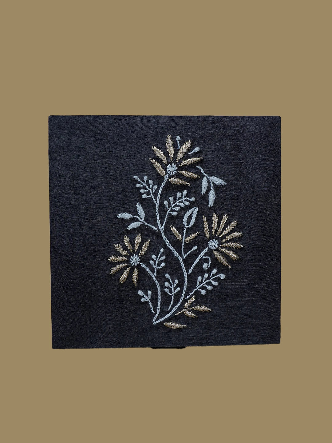 Ada Hand Embroidered Black Silk Lucknowi Chikankari Utility Box With Zari Work 01A634136