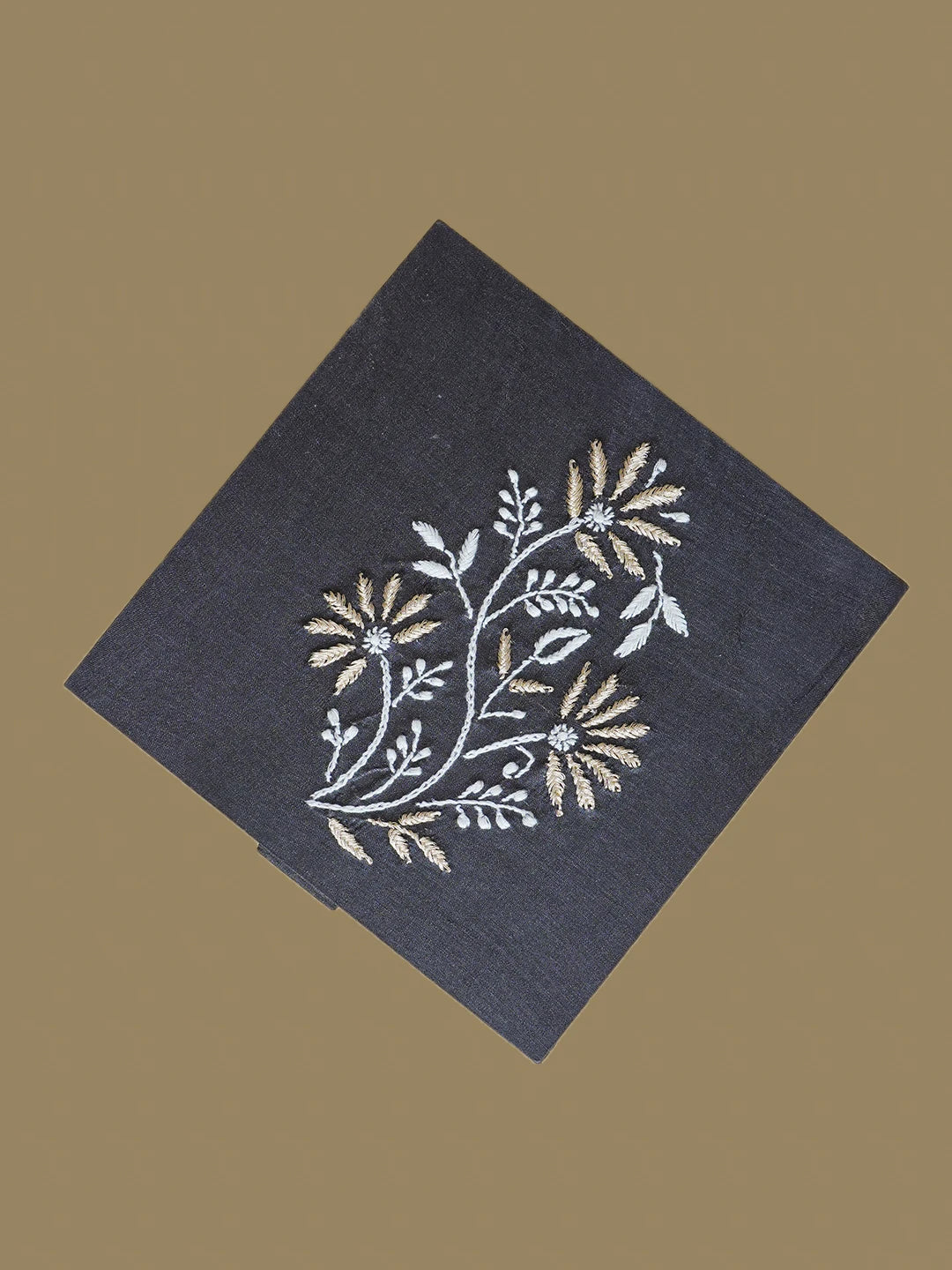 Ada Hand Embroidered Black Silk Lucknowi Chikankari Utility Box With Zari Work 01A634136