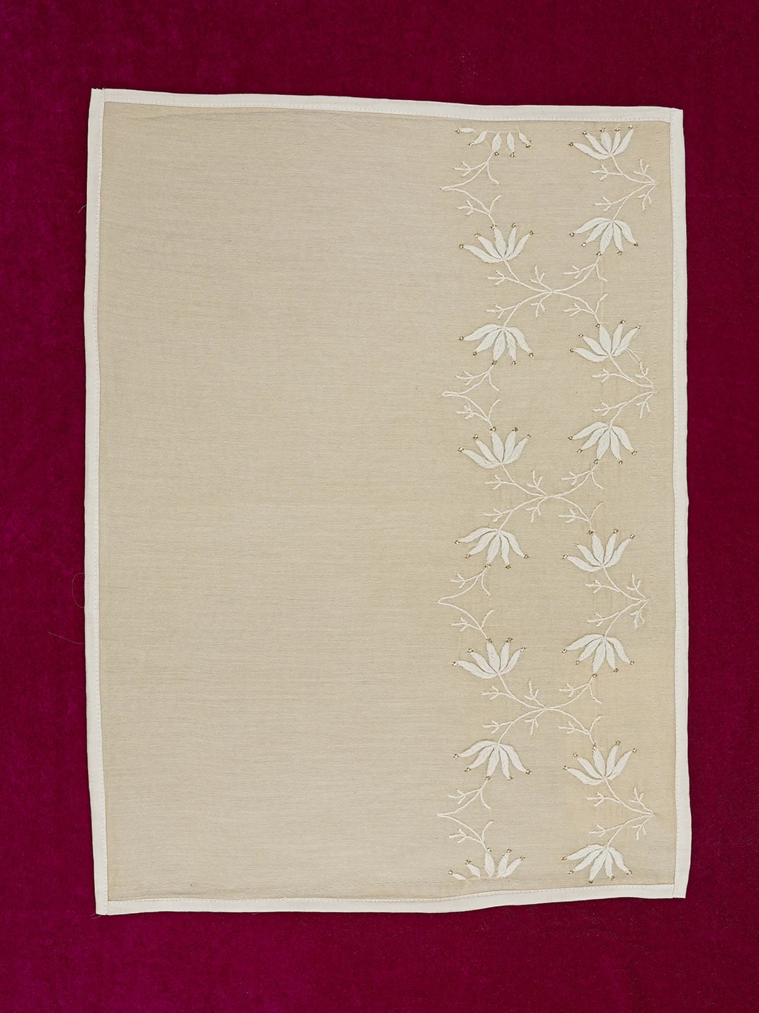 Ada Hand Embroidered Beige Chanderi Lucknowi Chikankari Dining Table Placemat With Muqaish Work 01A650157
