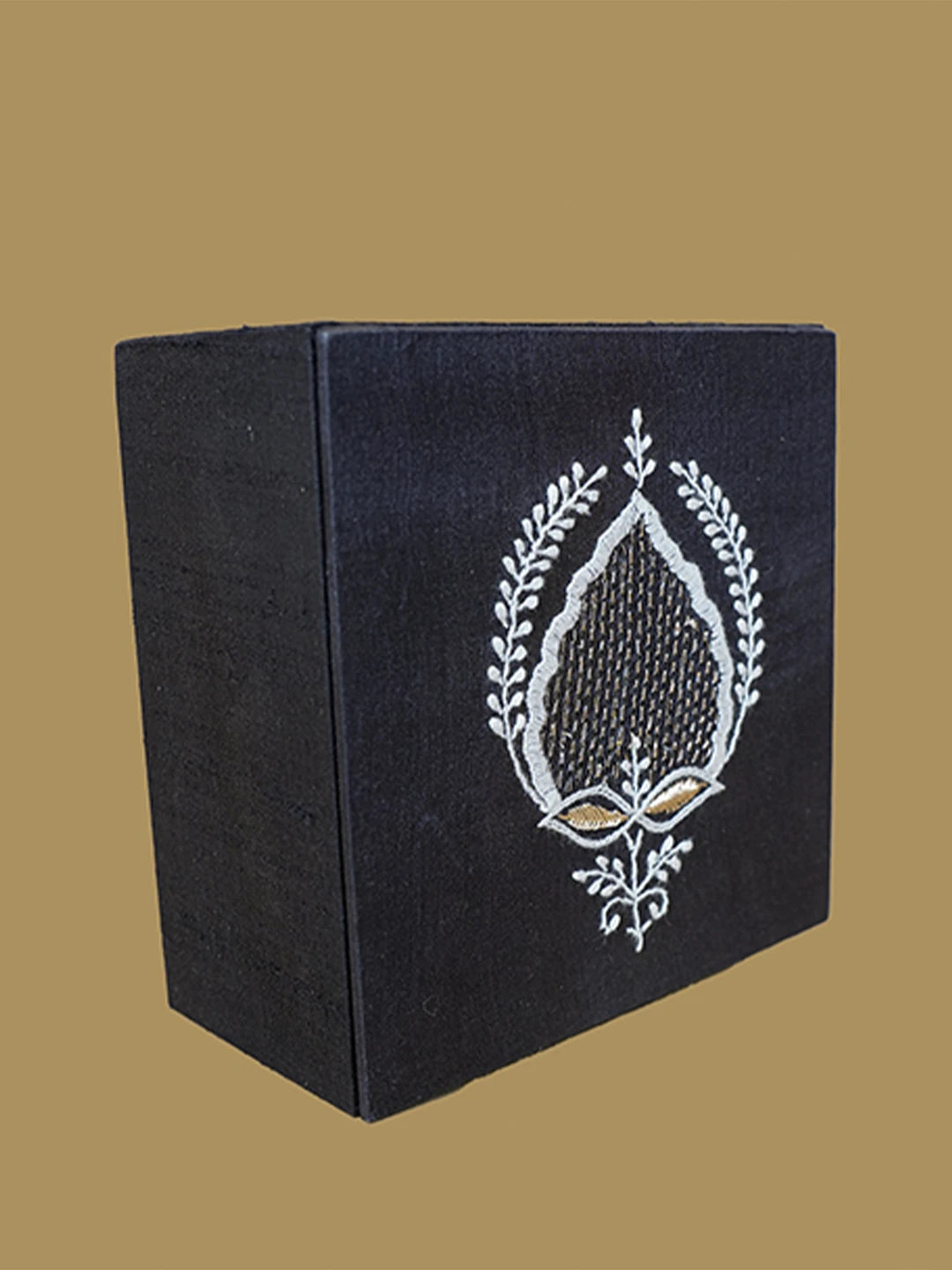 Ada Hand Embroidered Black Silk Lucknowi Chikankari Utility Box With Zari Work 01A629671