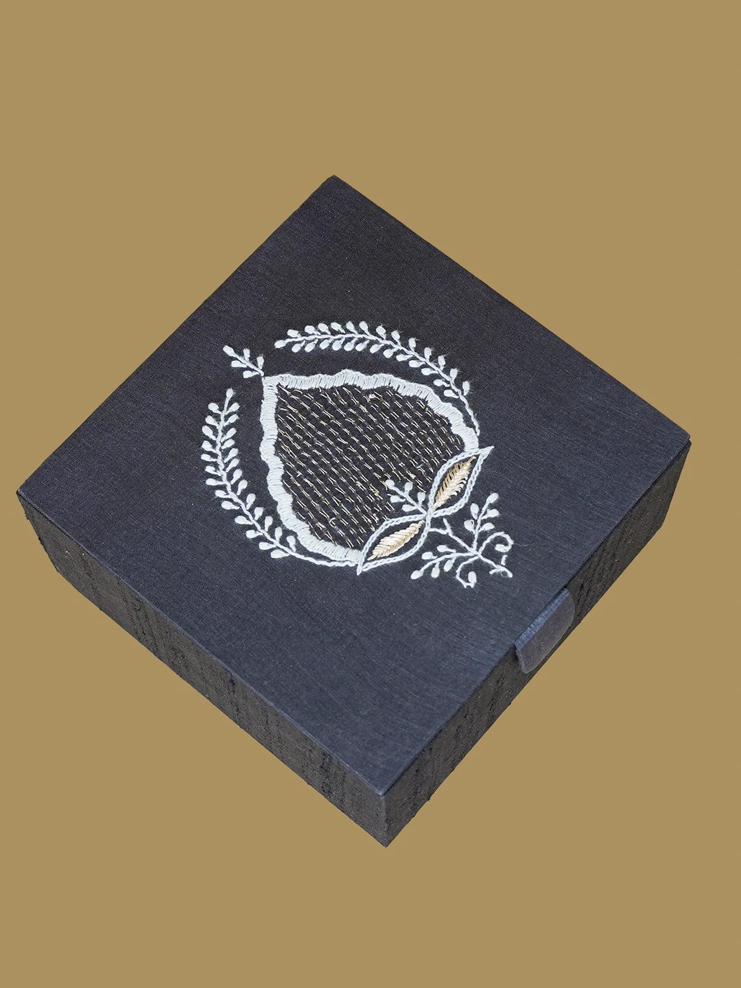 Ada Hand Embroidered Black Silk Lucknowi Chikankari Utility Box With Zari Work 01A629671