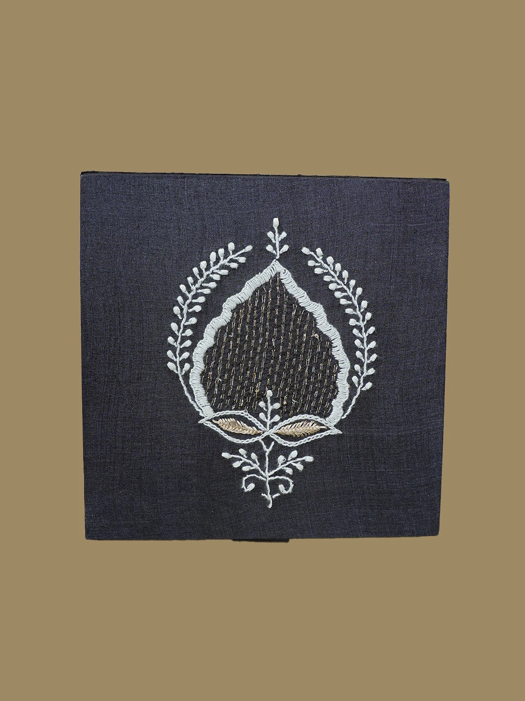 Ada Hand Embroidered Black Silk Lucknowi Chikankari Utility Box With Zari Work 01A629671