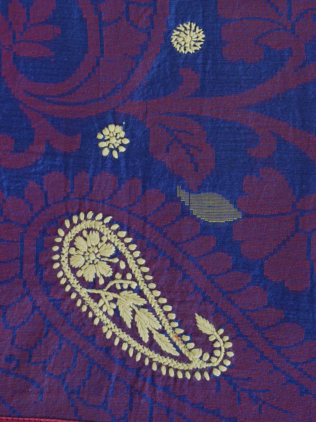 Ada Hand Embroidered Royal Blue Floral Printed Chanderi Lucknowi Chikankari Dining Table Placemat 01A620349