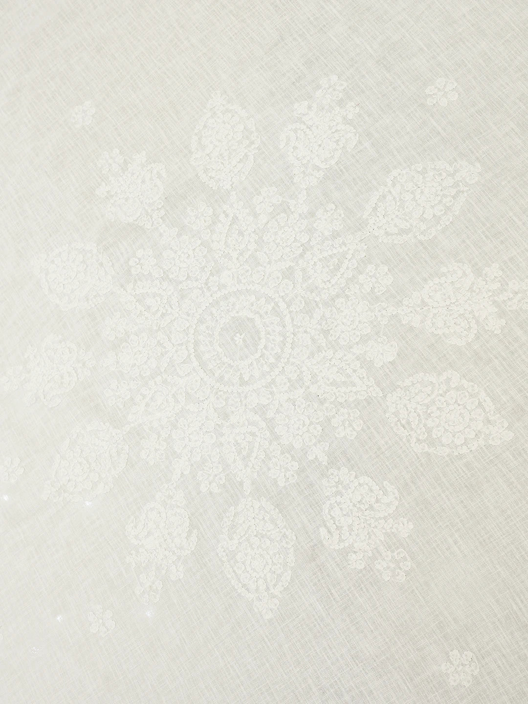 Ada Hand Embroidered White Cotton Lucknowi Chikankari Linen Table Cover 01A627730