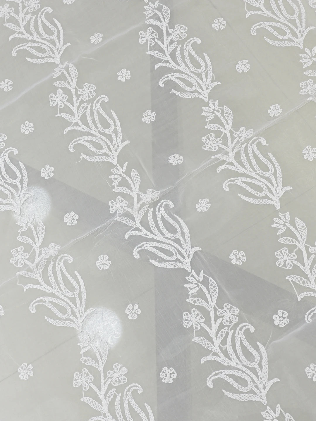 Ada Hand Embroidered White Organza Lucknowi Chikankari Linen Table Cover A587179