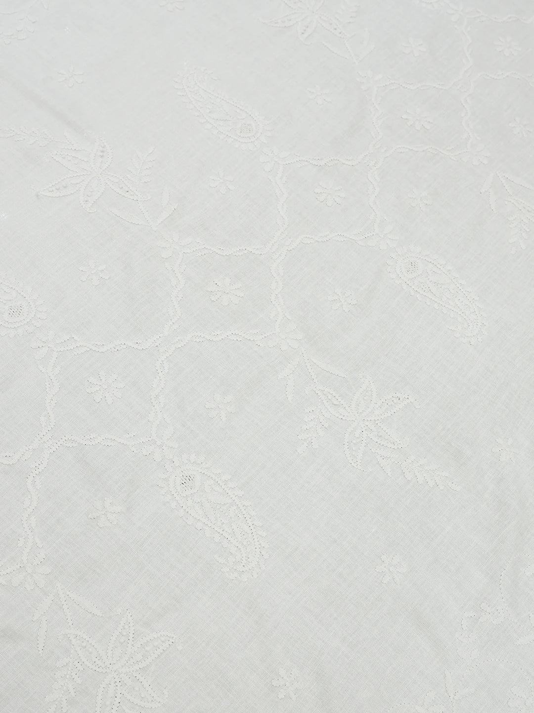 Ada Hand Embroidered White Cotton Lucknowi Chikankari Linen Table Cover 01A119842