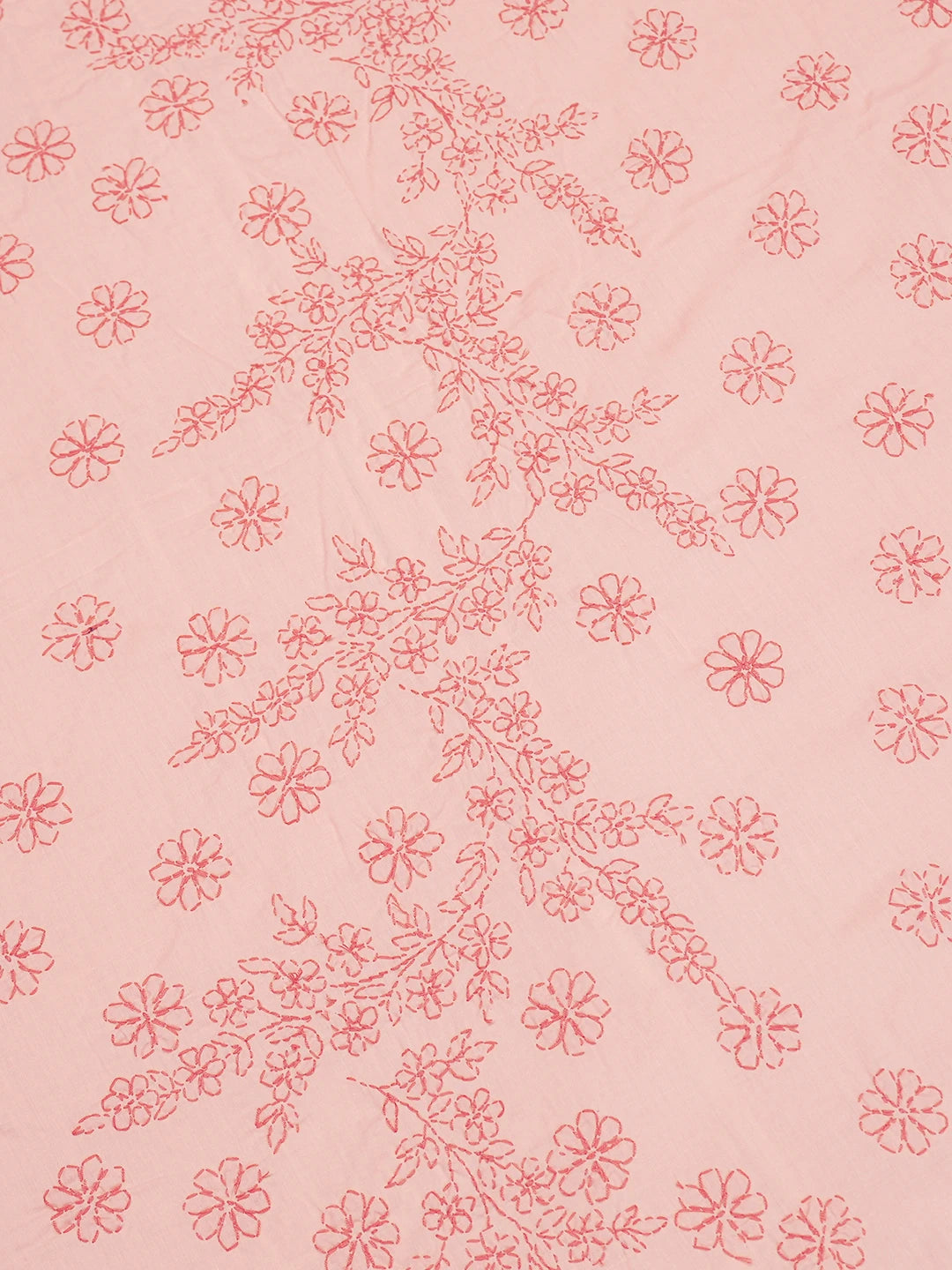 Ada Hand Embroidered Peach Cotton Lucknowi Chikankari Bed Sheet With Pillow Cover Set 01A608530