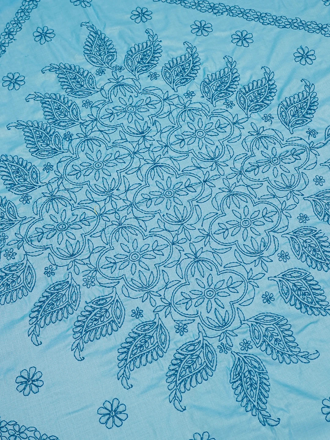 Ada Hand Embroidered Blue Linen Lucknowi Chikankari Bed Sheet With Pillow Cover Set 01A599682