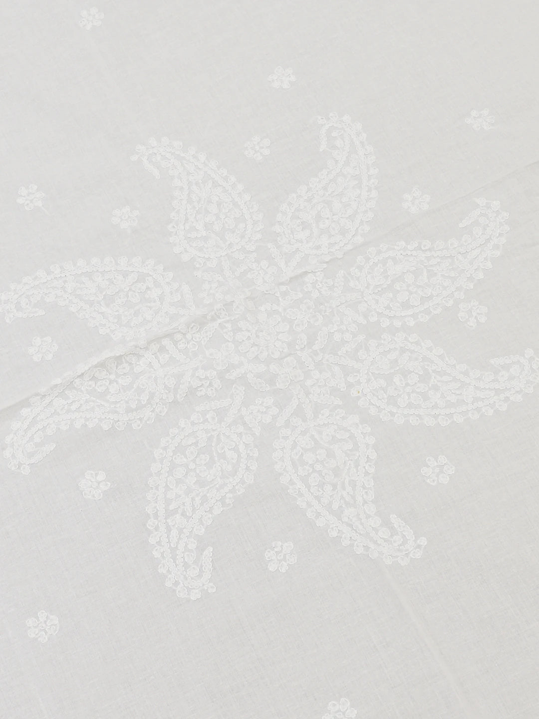 Ada Hand Embroidered White Cotton Lucknowi Chikankari Linen Table Cover A585754