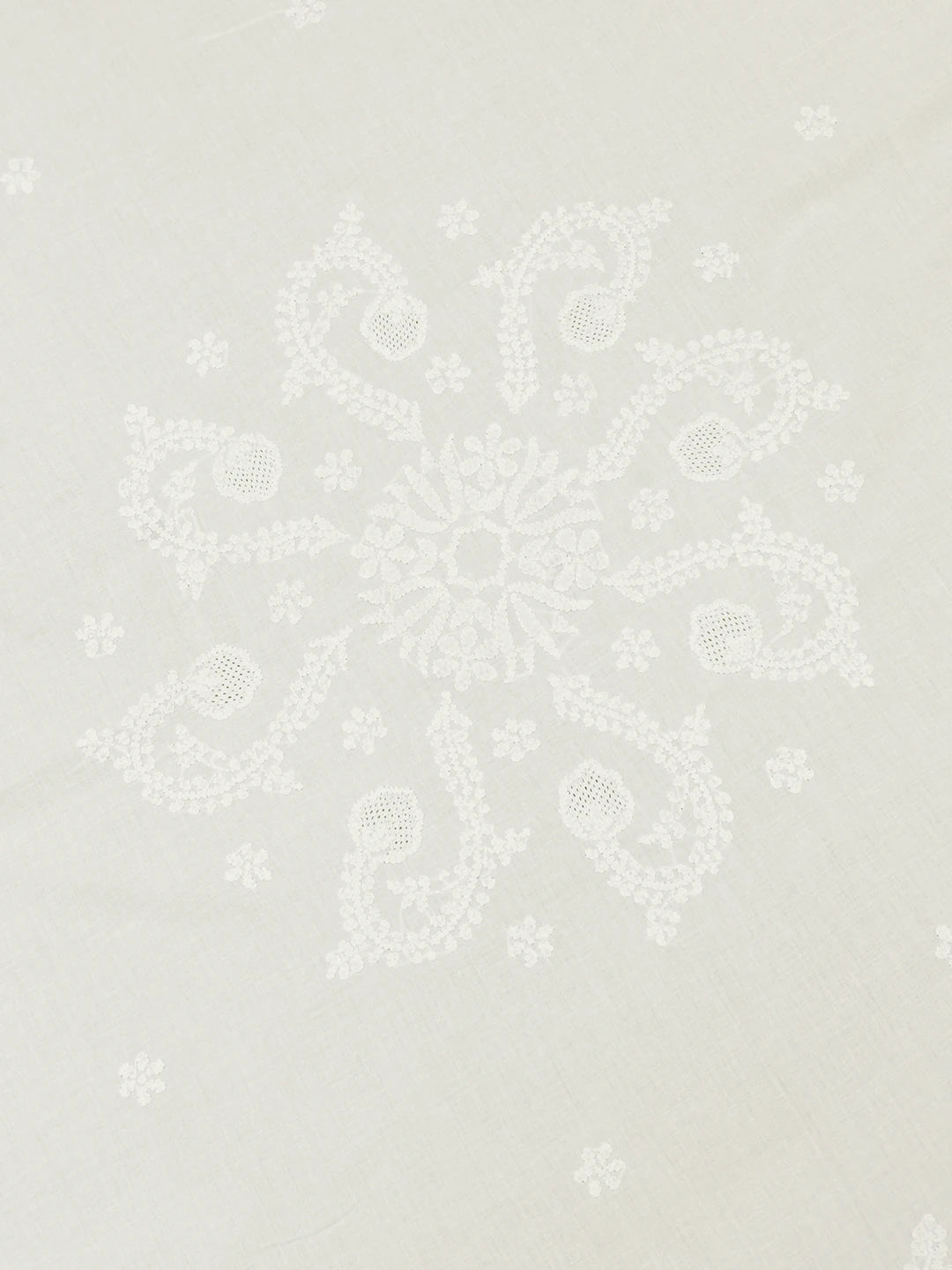 Ada Hand Embroidered White Cotton Lucknowi Chikankari Linen Table Cover A103985
