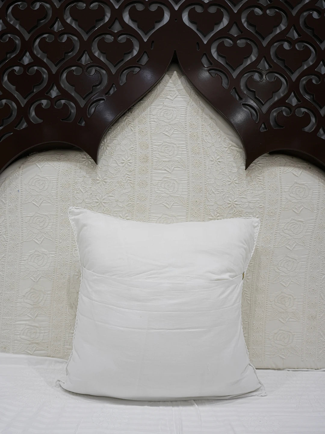 Ada Hand Embroidered White Cotton Lucknowi Chikankari Cushion Cover 01A616727