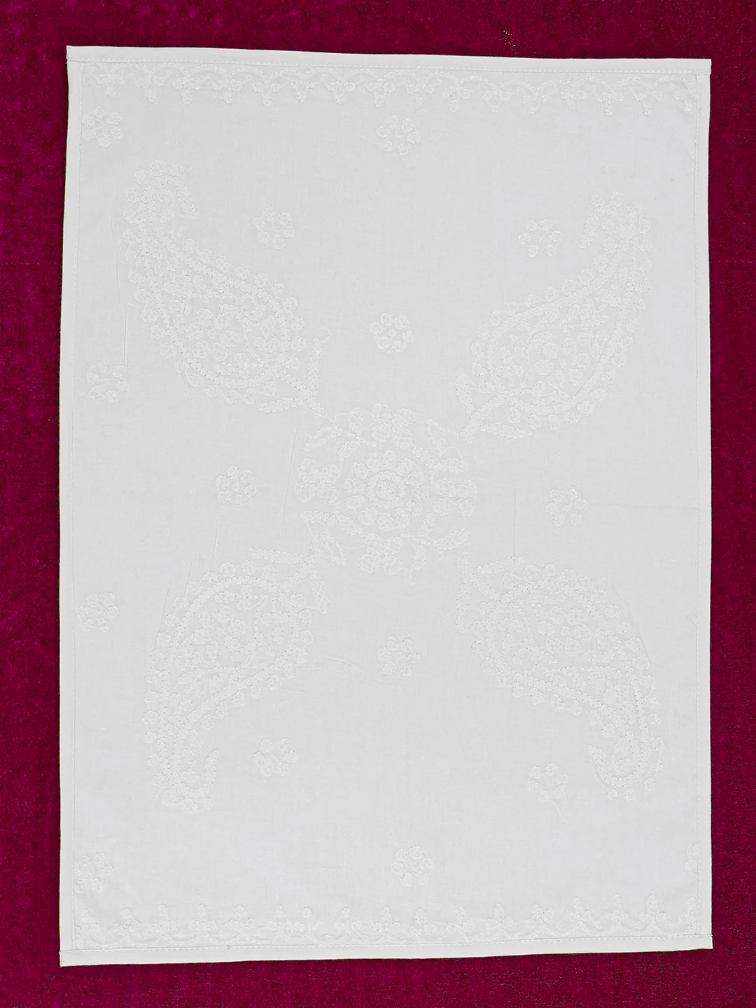 Ada Hand Embroidered White Lucknowi Chikankari Dining Table Placemat 01A629494