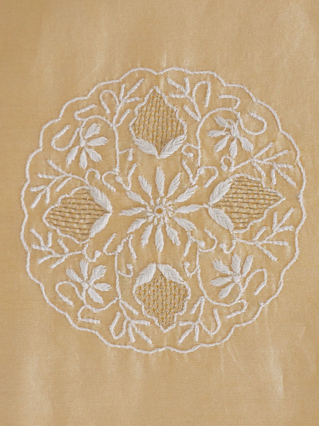Ada Hand Embroidered Fawn Chanderi Lucknowi Chikankari Dining Table Placemat With Zari Work 01A629976