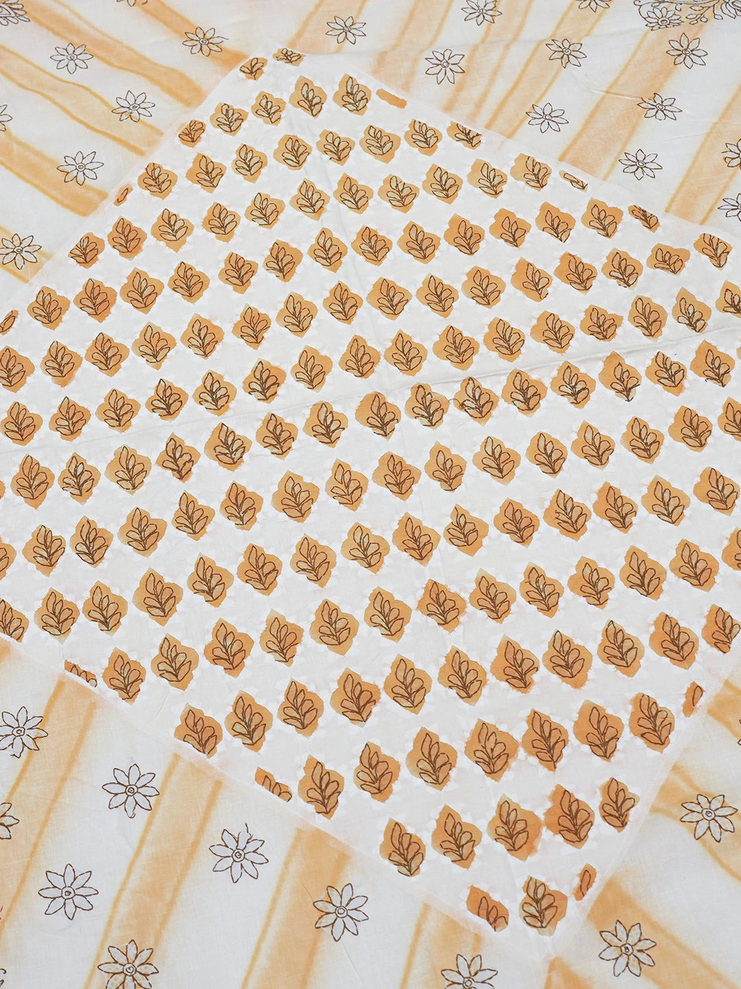 Ada Hand Embroidered White And Peach Cotton Lucknowi Chikankari Bed Sheet With Pillow Cover Set 01A600210