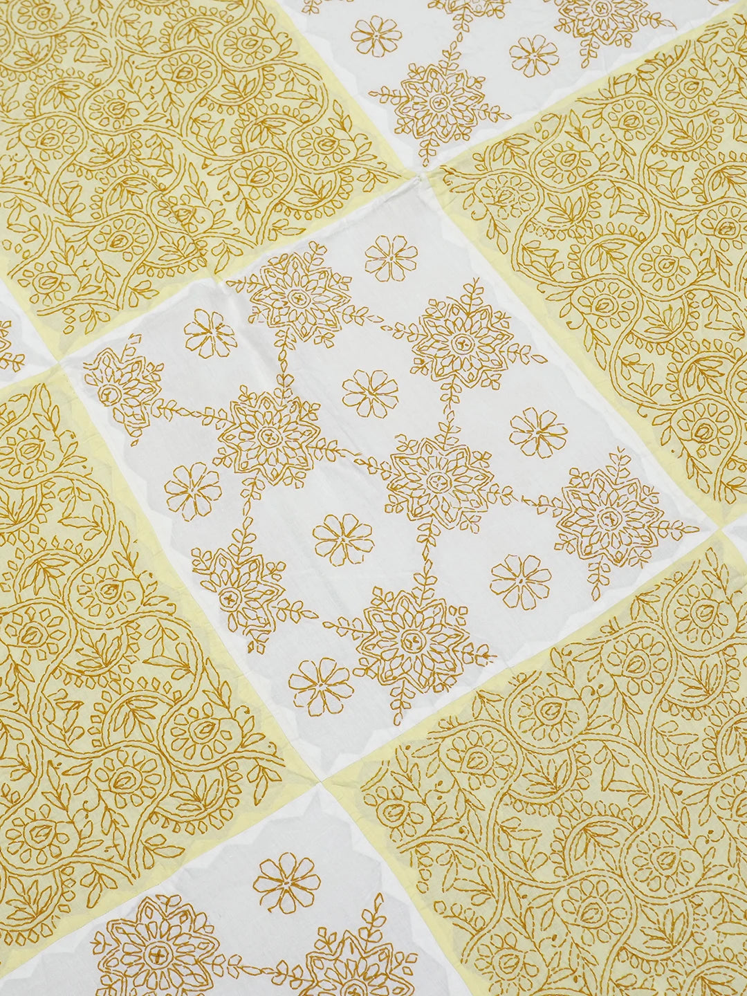 Ada Hand Embroidered White And Yellow Cotton Lucknowi Chikankari Bed Sheet With Pillow Cover Set 01A483962
