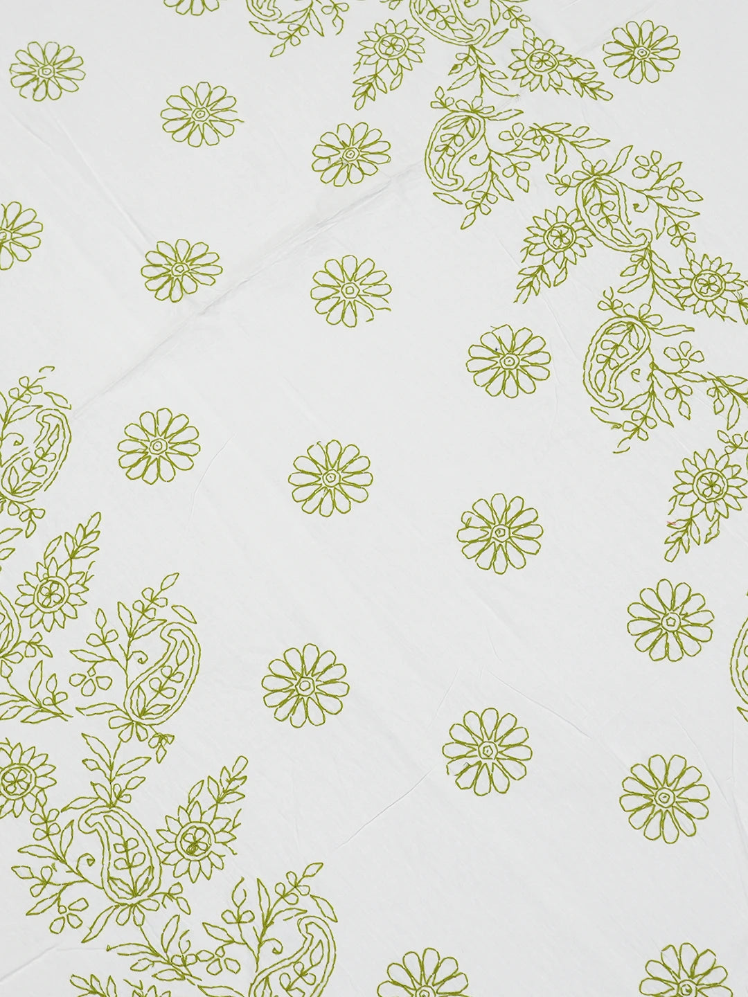 Ada Hand Embroidered White And Lime Green Cotton Lucknowi Chikankari Bed Sheet With Pillow Cover Set 01A599221