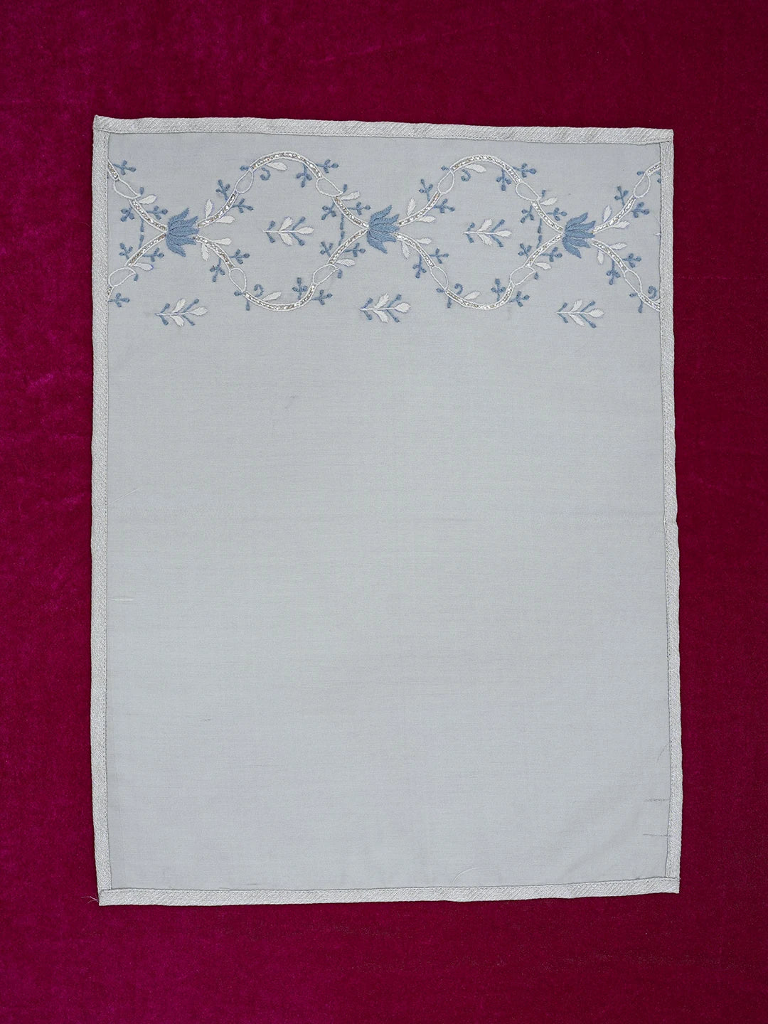 Ada Hand Embroidered Grey Chanderi Lucknowi Chikankari Dining Table Placemat With Muqaish Work 01A500555