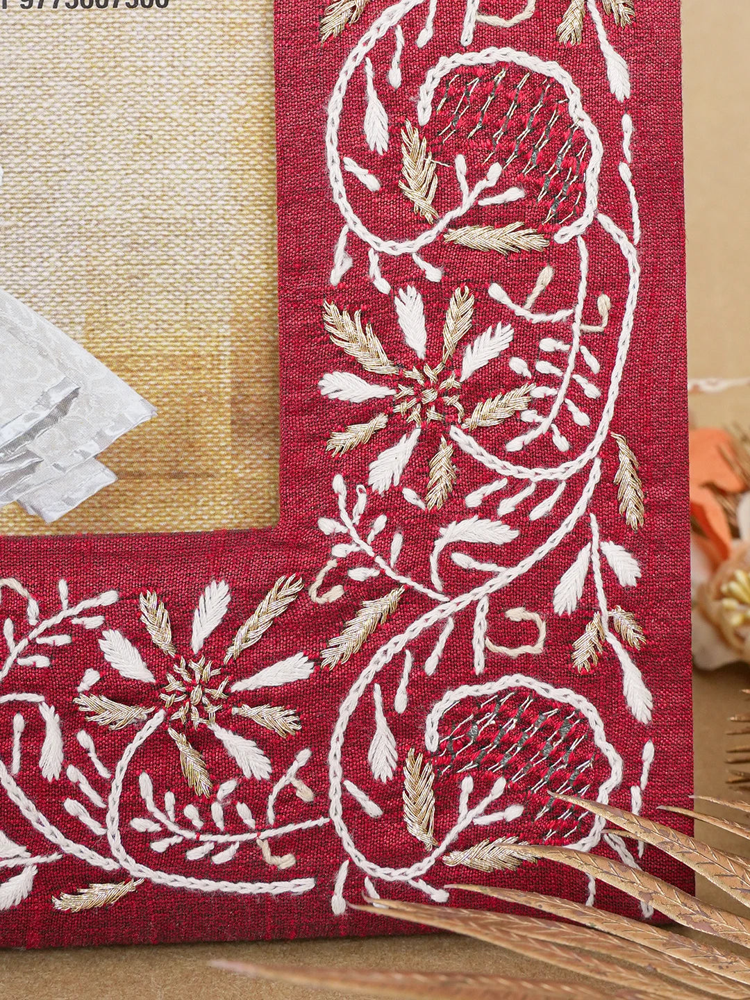 Ada Hand Embroidered Maroon Silk Lucknowi Chikankari Frame With Zari Work 01A643702