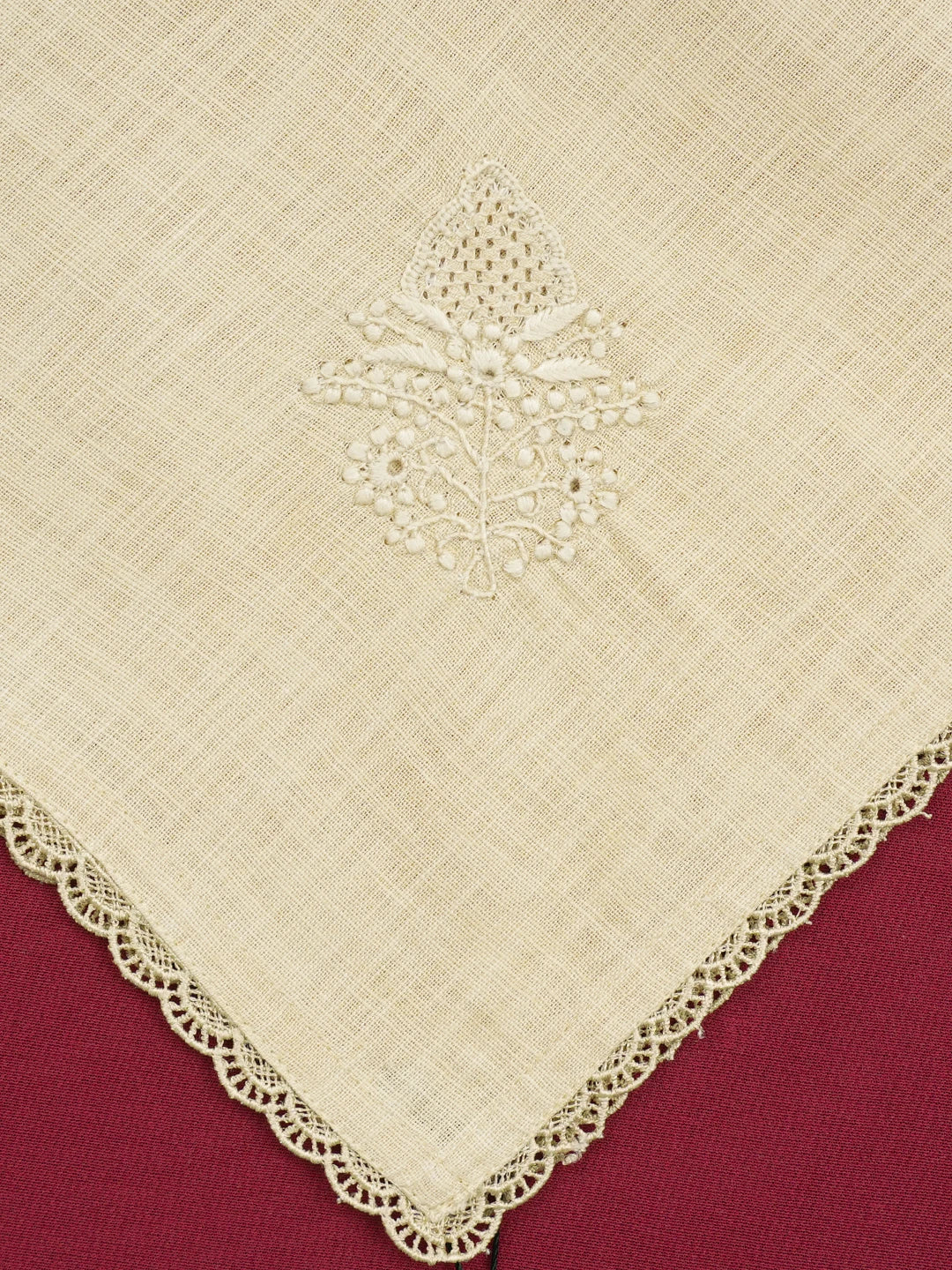 Ada Hand Embroidered Fawn Cotton Lucknowi Chikan Napkin 01A640230