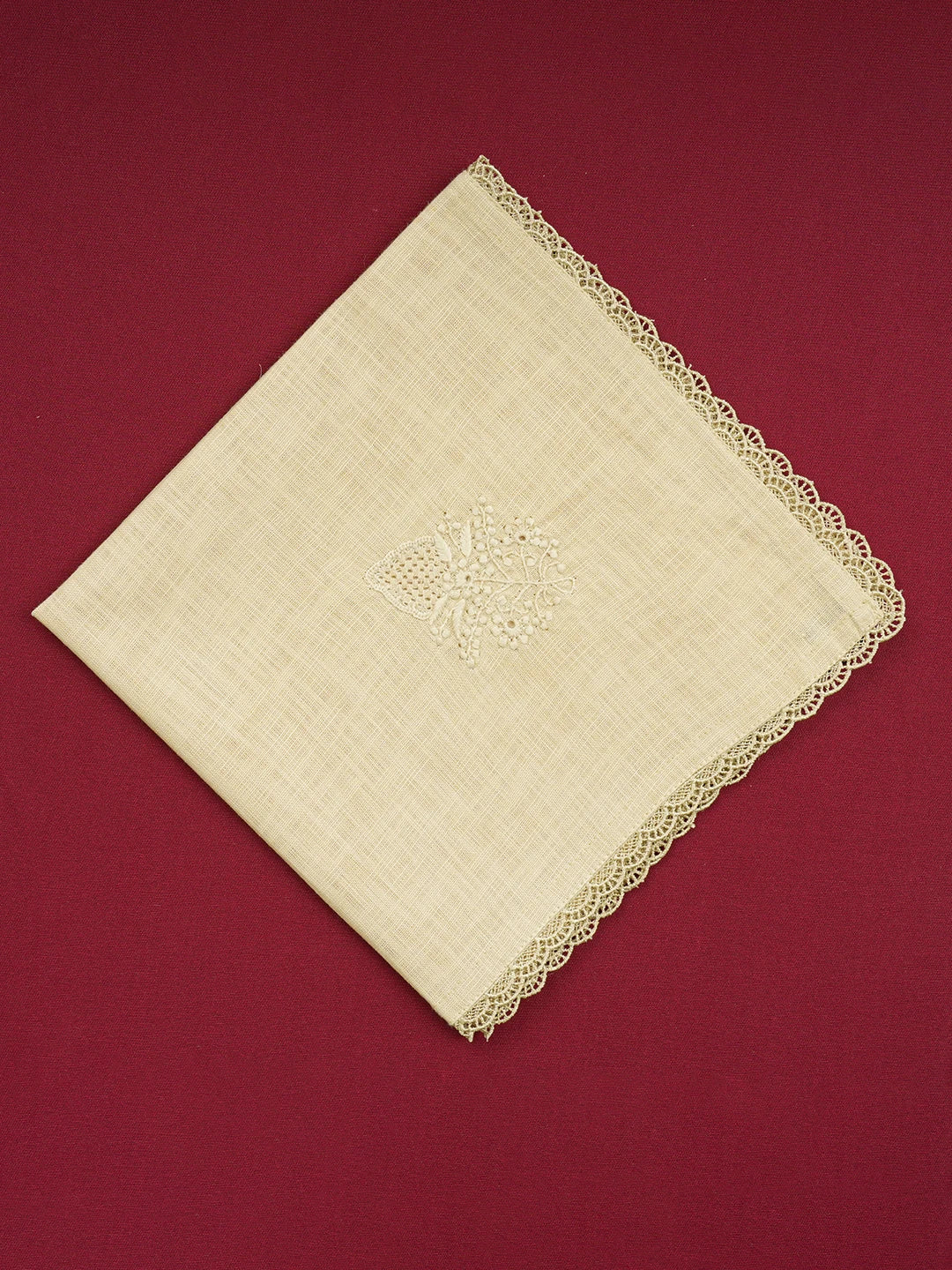 Ada Hand Embroidered Fawn Cotton Lucknowi Chikan Napkin 01A640230