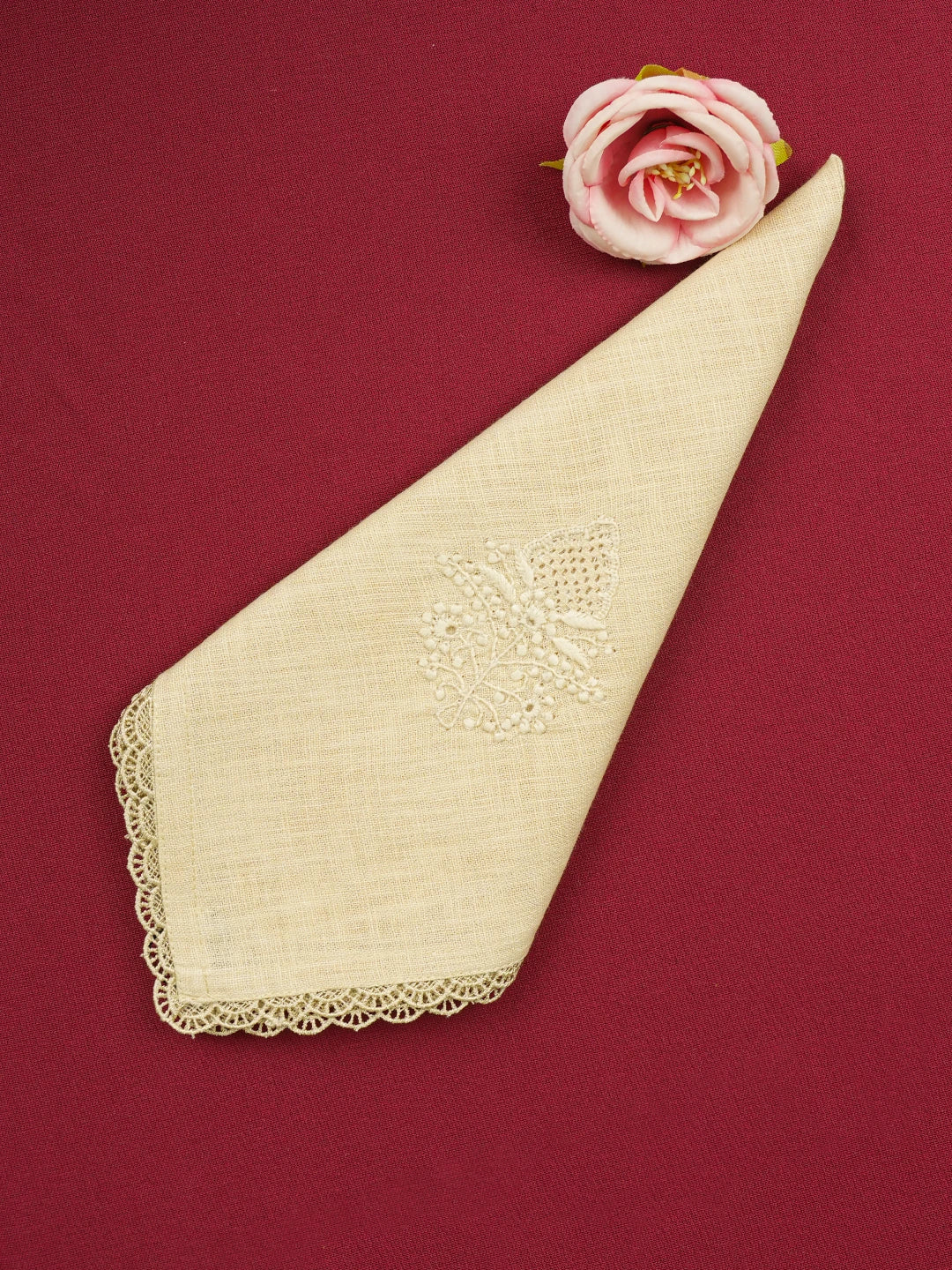 Ada Hand Embroidered Fawn Cotton Lucknowi Chikan Napkin 01A640230