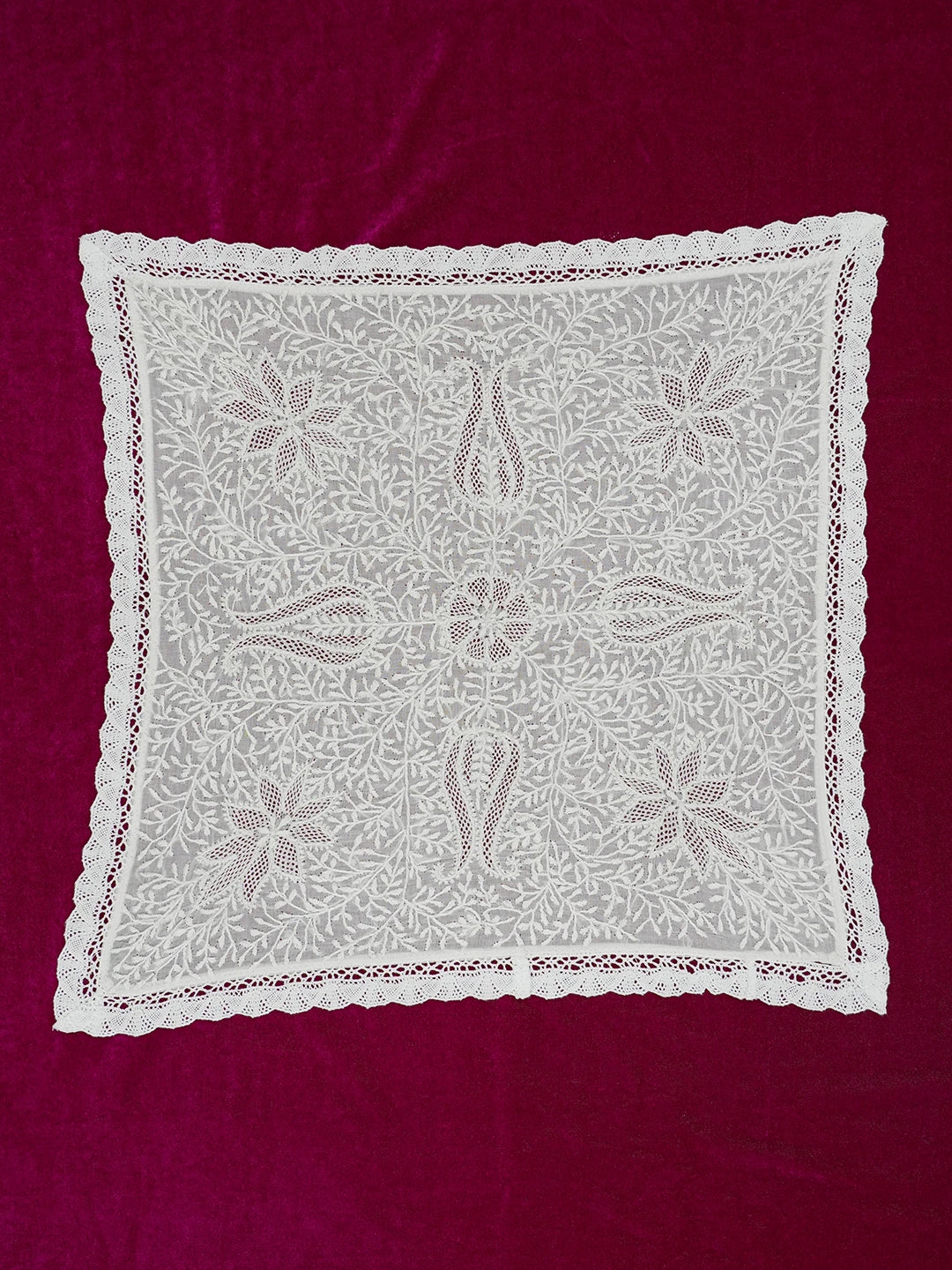 Ada Hand Embroidered White Cotton Lucknowi Chikan Napkin 01A629993