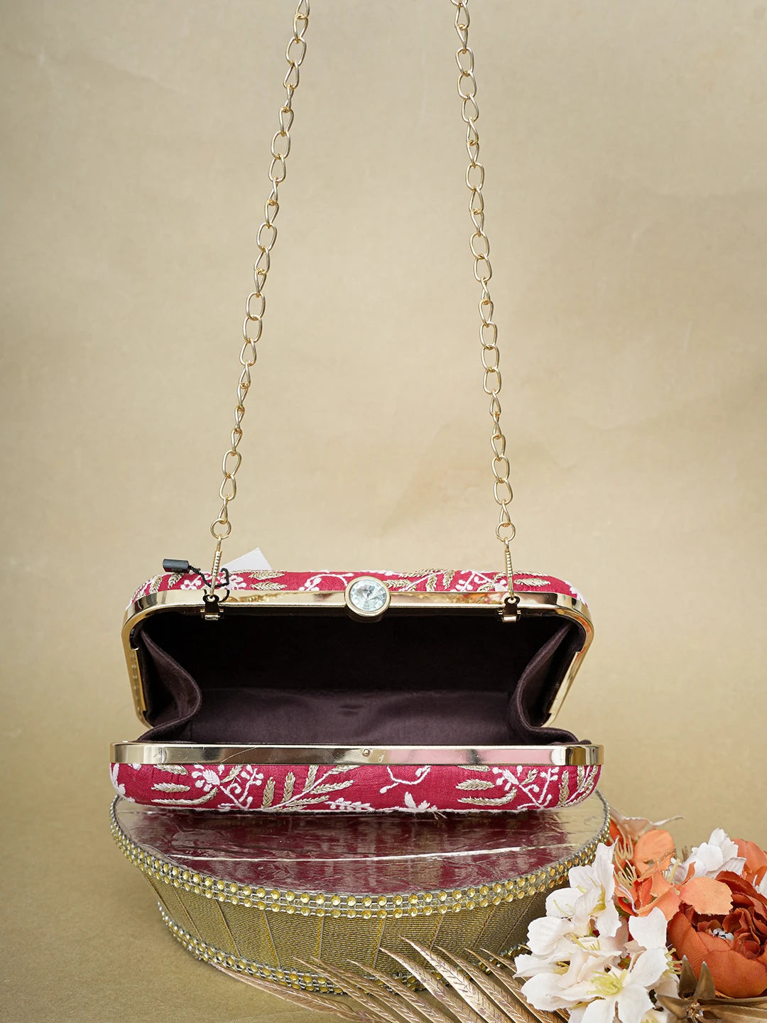 Ada Hand Embroidered Maroon Silk Lucknowi Chikankari Clutch With Zari Work 01A649318