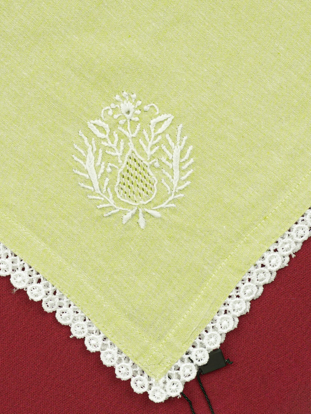 Ada Hand Embroidered Green Cotton Lucknowi Chikan Napkin 01A634313