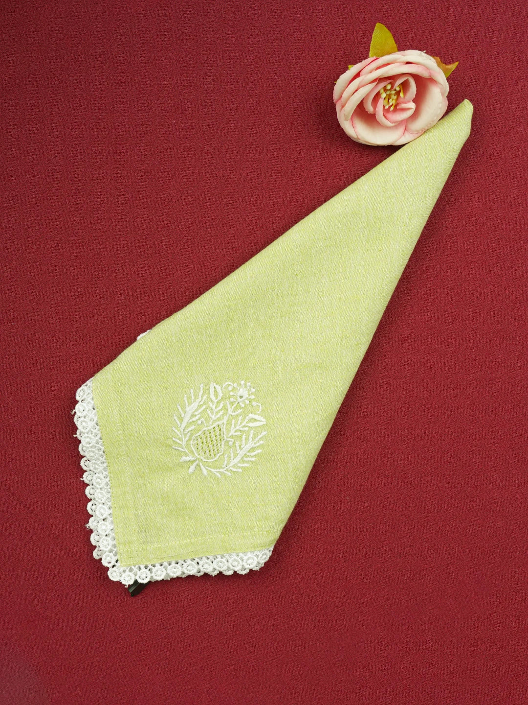 Ada Hand Embroidered Green Cotton Lucknowi Chikan Napkin 01A634313