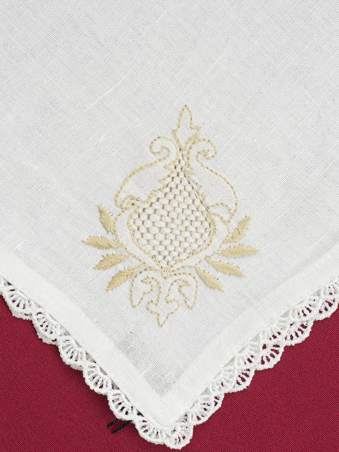 Ada Hand Embroidered White Cotton Lucknowi Chikan Napkin 01A629996
