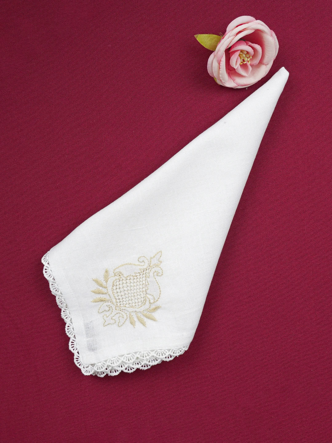Ada Hand Embroidered White Cotton Lucknowi Chikan Napkin 01A629996