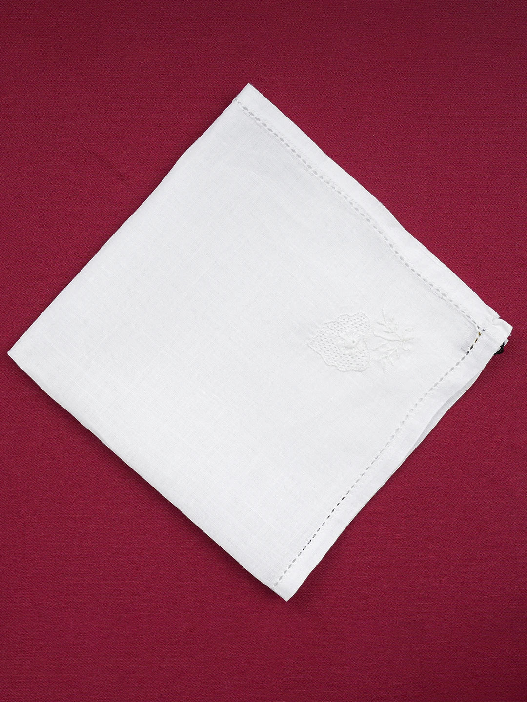 Ada Hand Embroidered White Cotton Lucknowi Chikan Napkin 01A640236