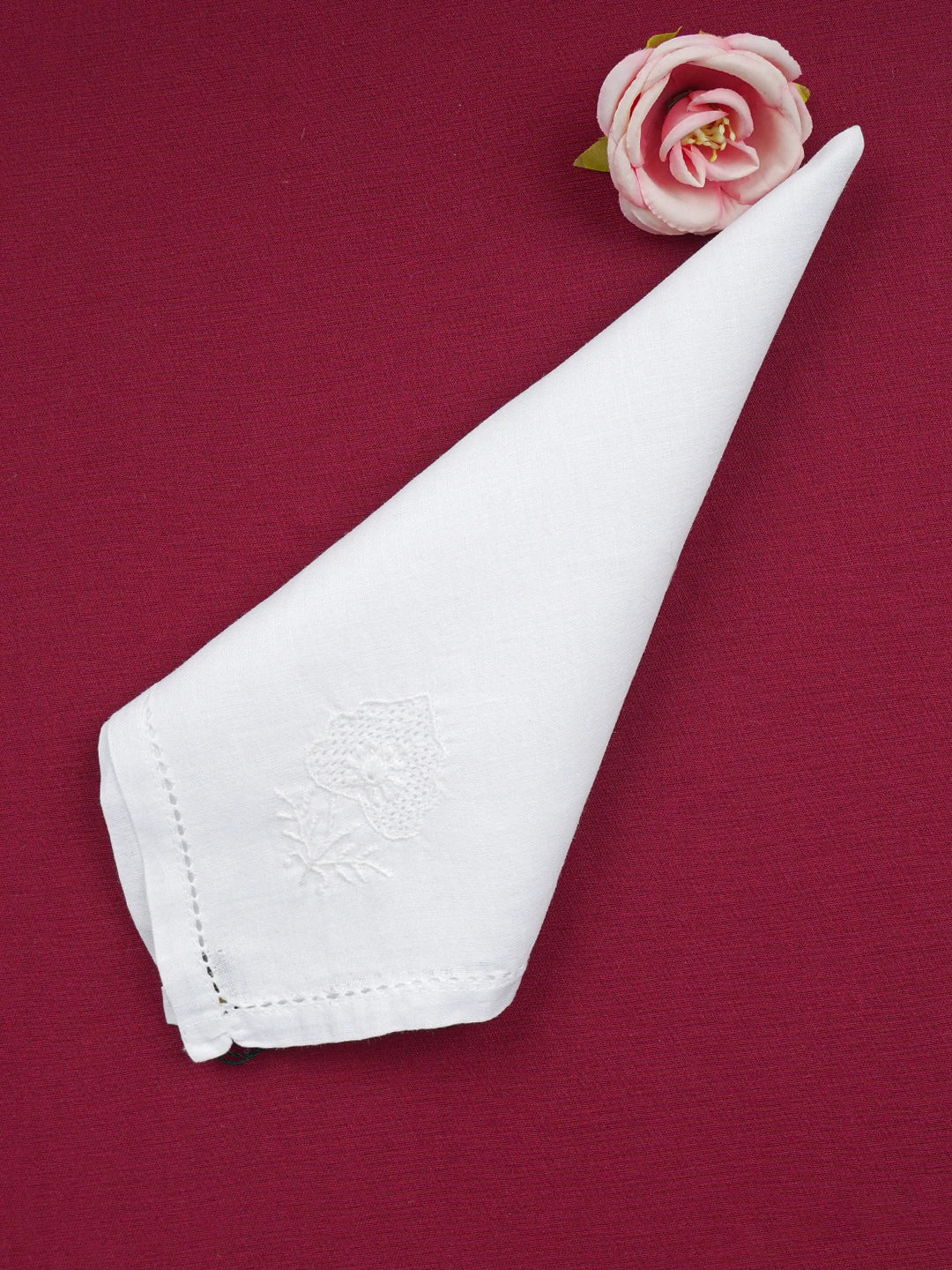 Ada Hand Embroidered White Cotton Lucknowi Chikan Napkin 01A640236