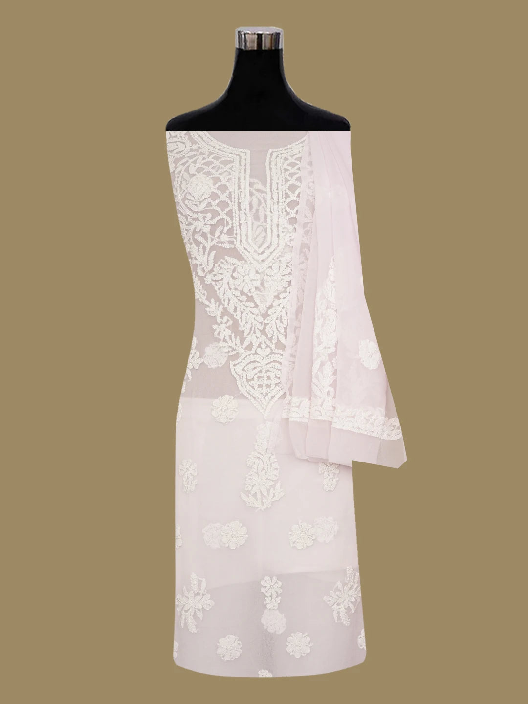 Ada Hand Embroidered Powder Pink Georgette Lucknowi Chikankari Unstitched Suit Piece 01A643943