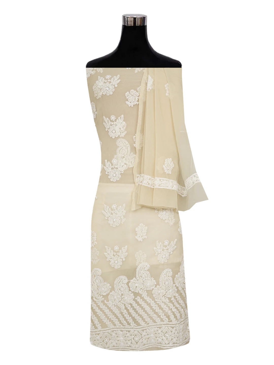 Ada Hand Embroidered Fawn Georgette Lucknowi Chikankari Unstitched Suit Piece 01A643957