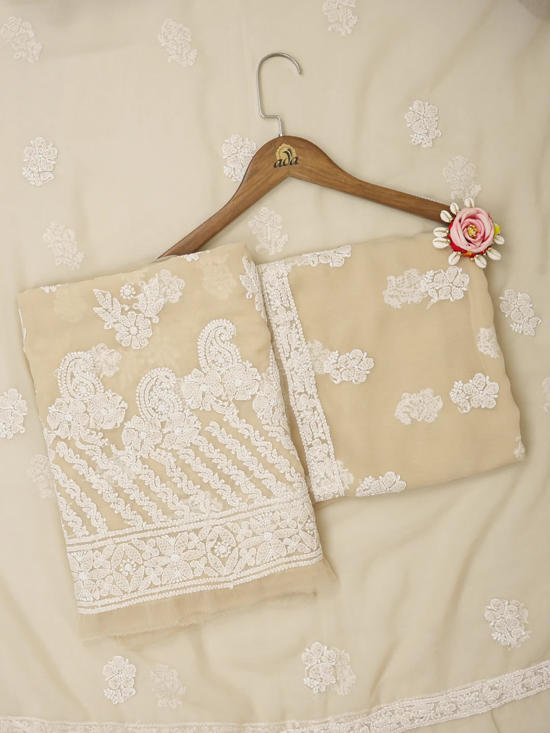 Ada Hand Embroidered Fawn Georgette Lucknowi Chikankari Unstitched Suit Piece 01A643957