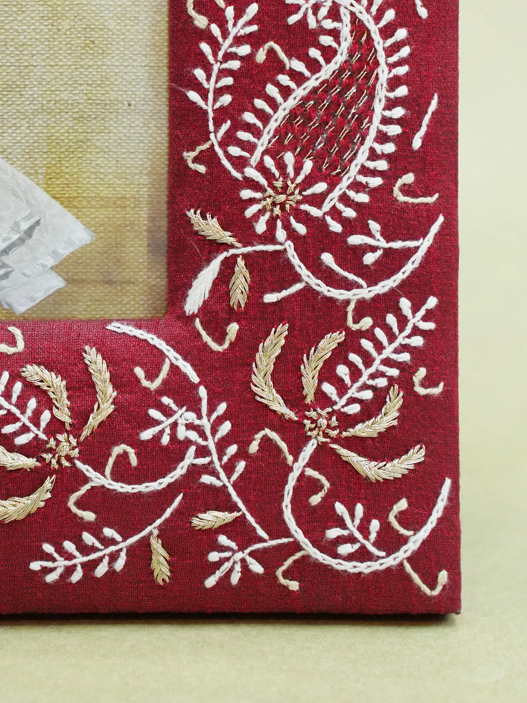 Ada Hand Embroidered Maroon Silk Lucknowi Chikankari Frame With Zari Work 01A643698